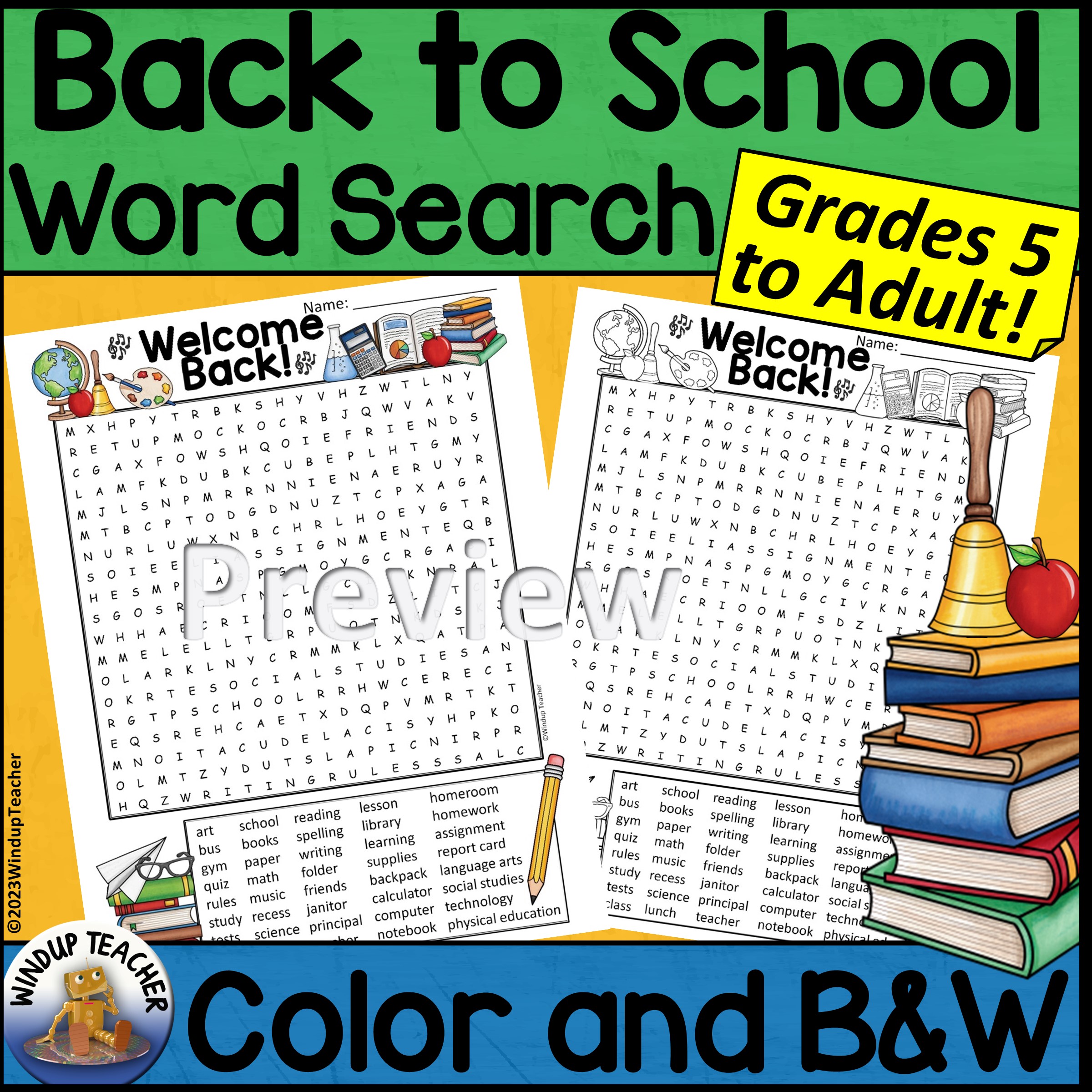 Back to School Word Search Activity HARD for Grades 5 to Adult