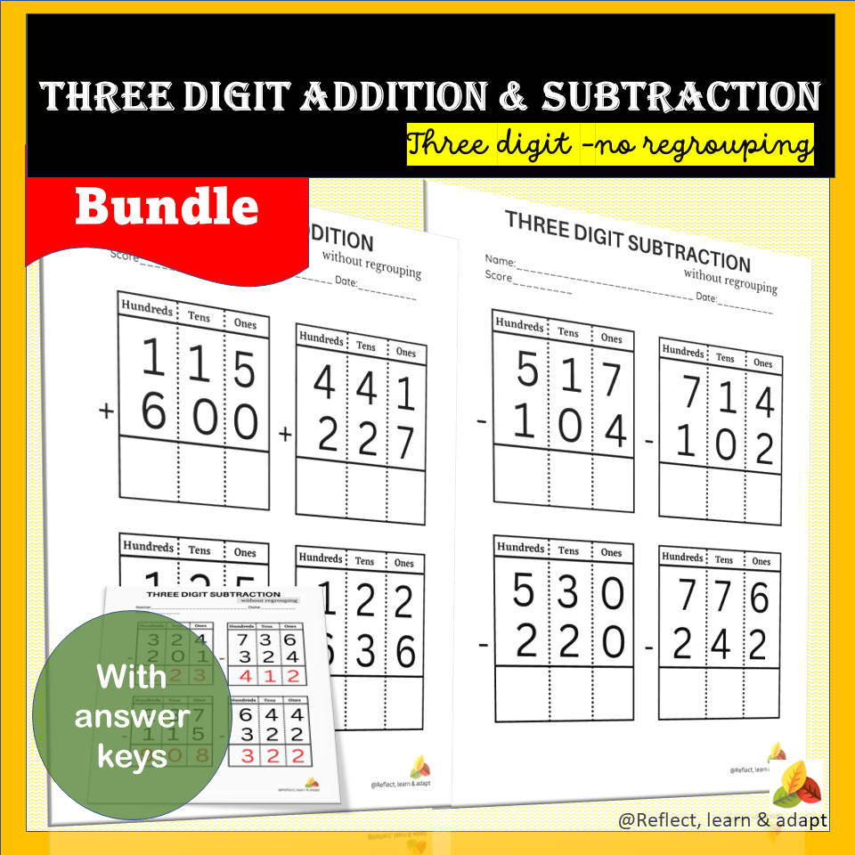 Three Digit Addition and Subtraction with regrouping | TaskCards BUNDLE ...