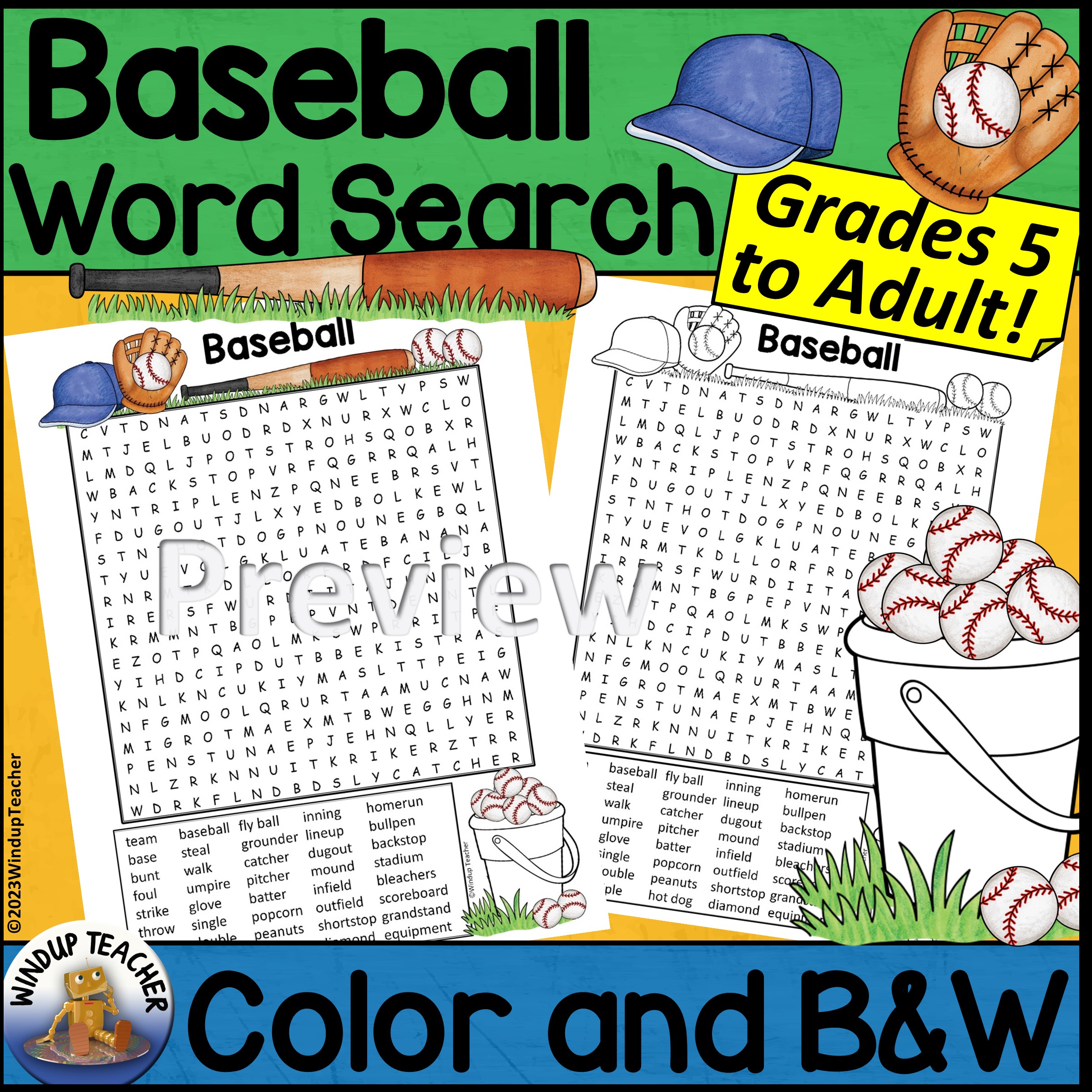 Baseball Word Search Activity Hard for Grades 5 to Adult