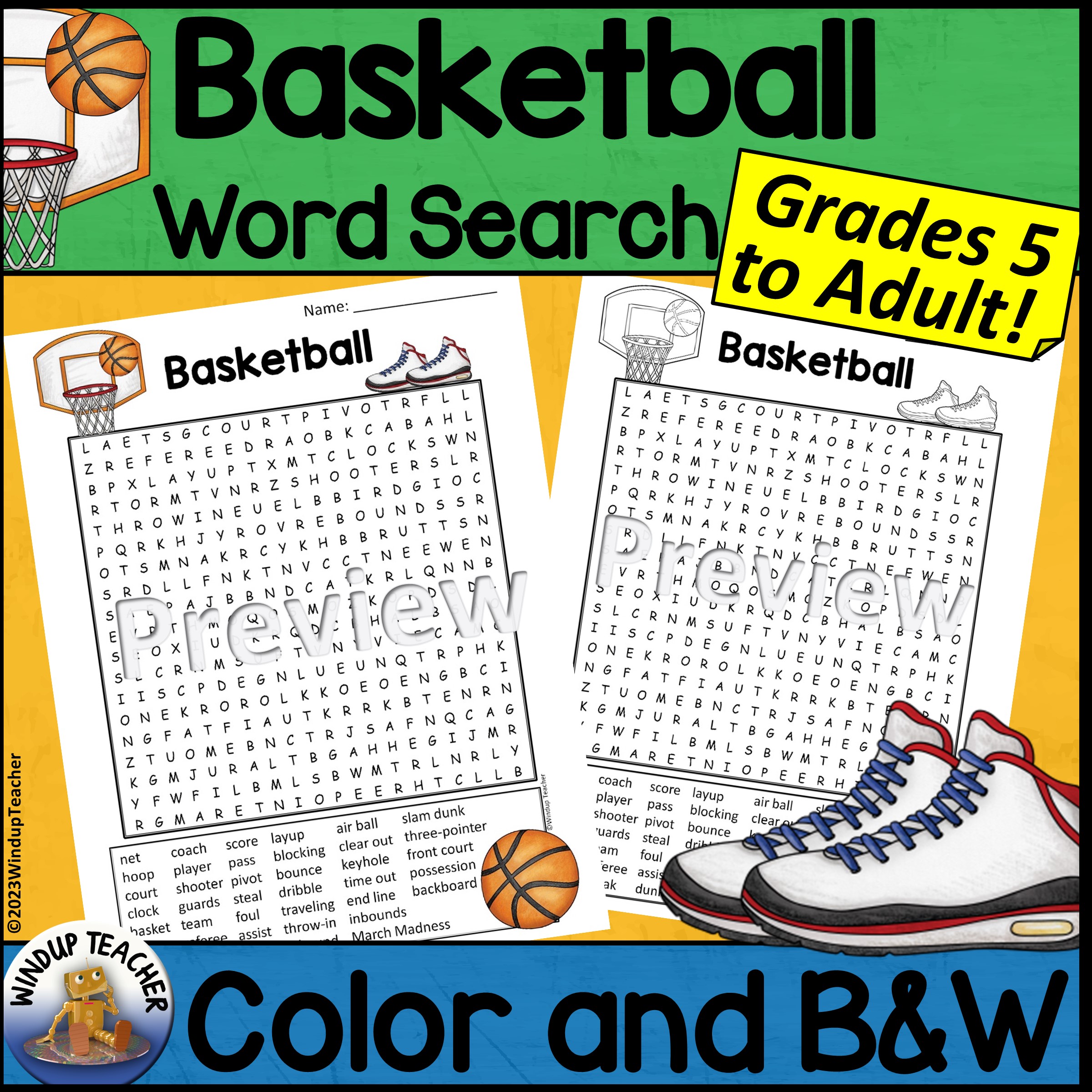 Basketball Word Search Activity Hard for Grades 5 to Adult