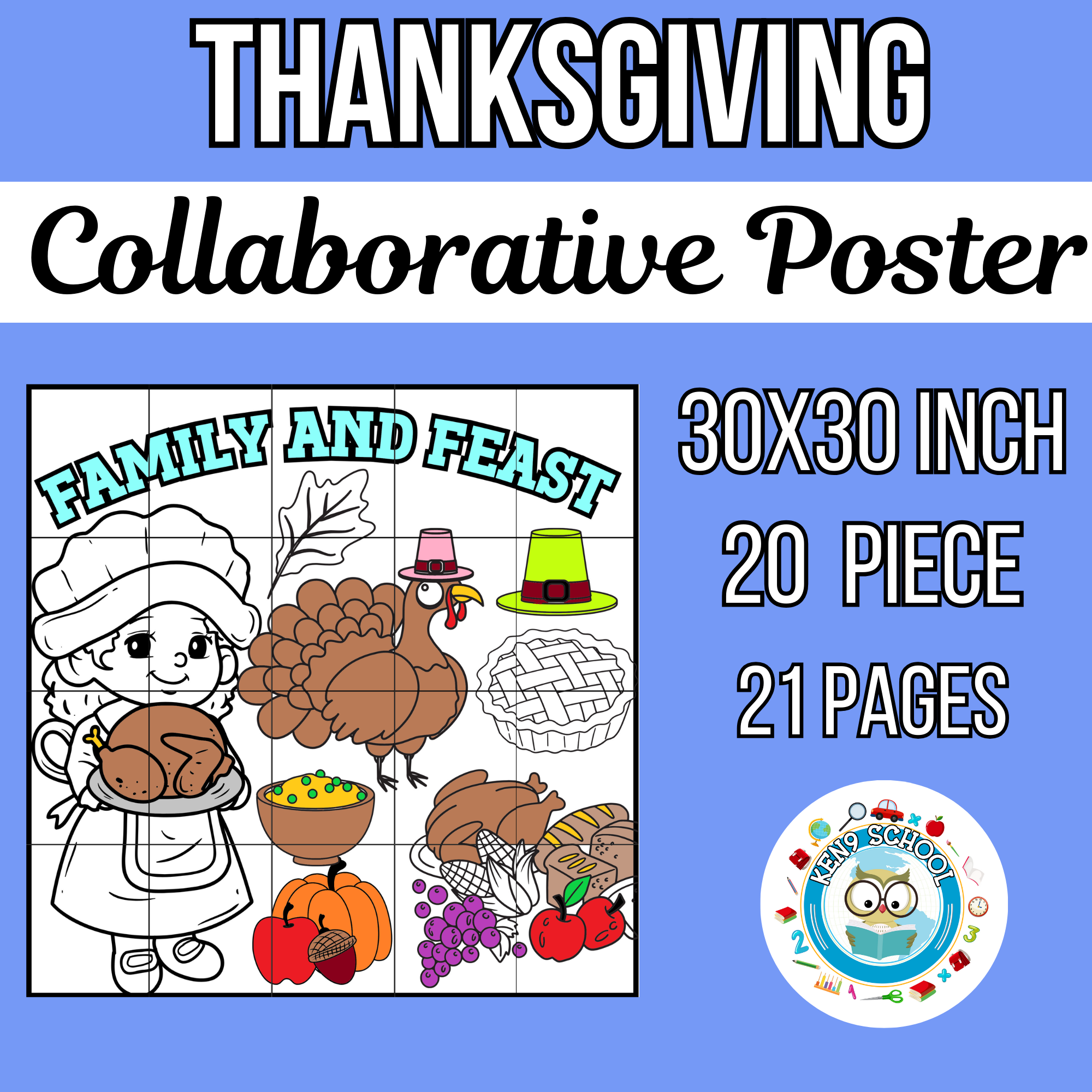 Thanksgiving Activities Collaborative Poster Coloring Bundle Turkey ...