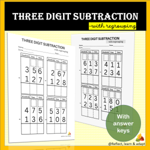 Three digit Subtraction with regrouping | Adaptive Resources | Made By ...