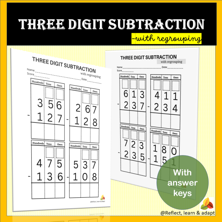 Three digit Subtraction with regrouping | Adaptive Resources | Made By ...