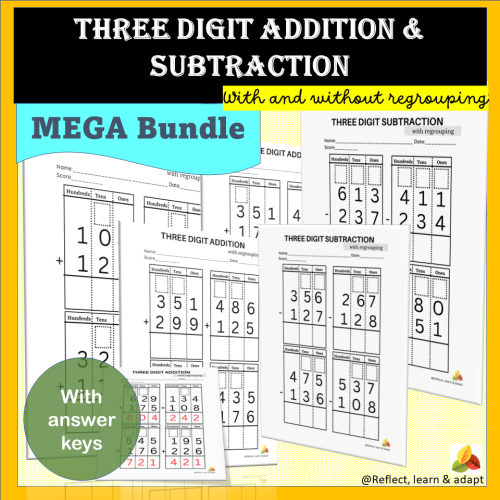 Three Digit Addition and Subtraction with & without regrouping | MEGA ...