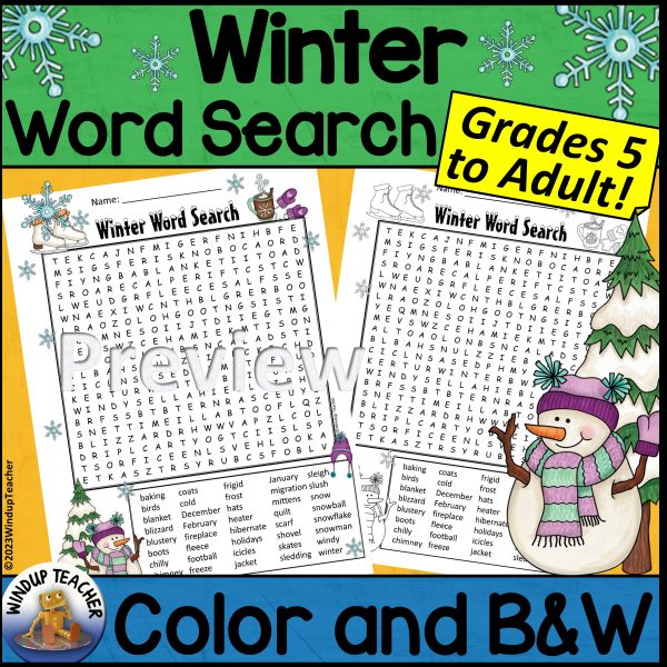 Winter Word Search Activity Hard for Grades 5 to Adult | Made By Teachers