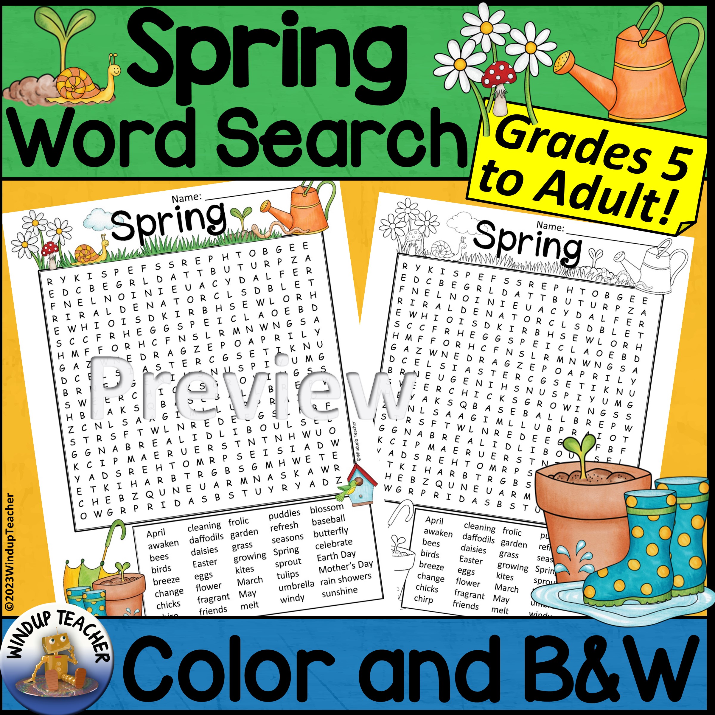 Spring Word Search Activity Printable HARD Grades 5 to Adult