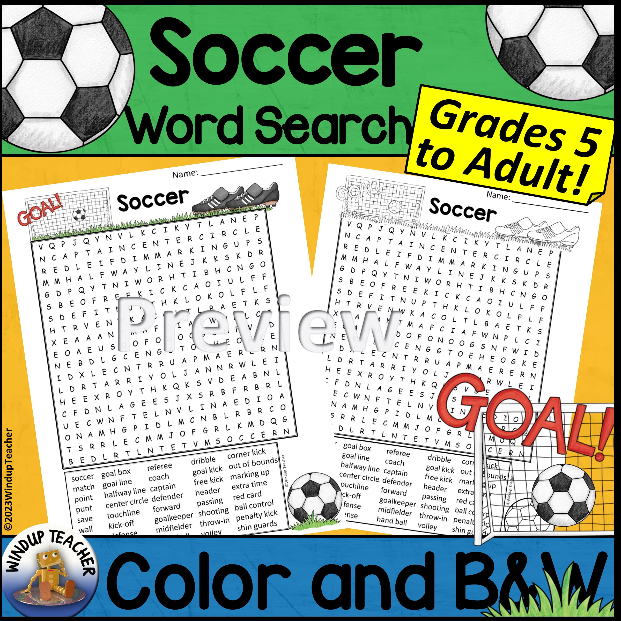Soccer Word Search - Hard for Grades 5 to Adult