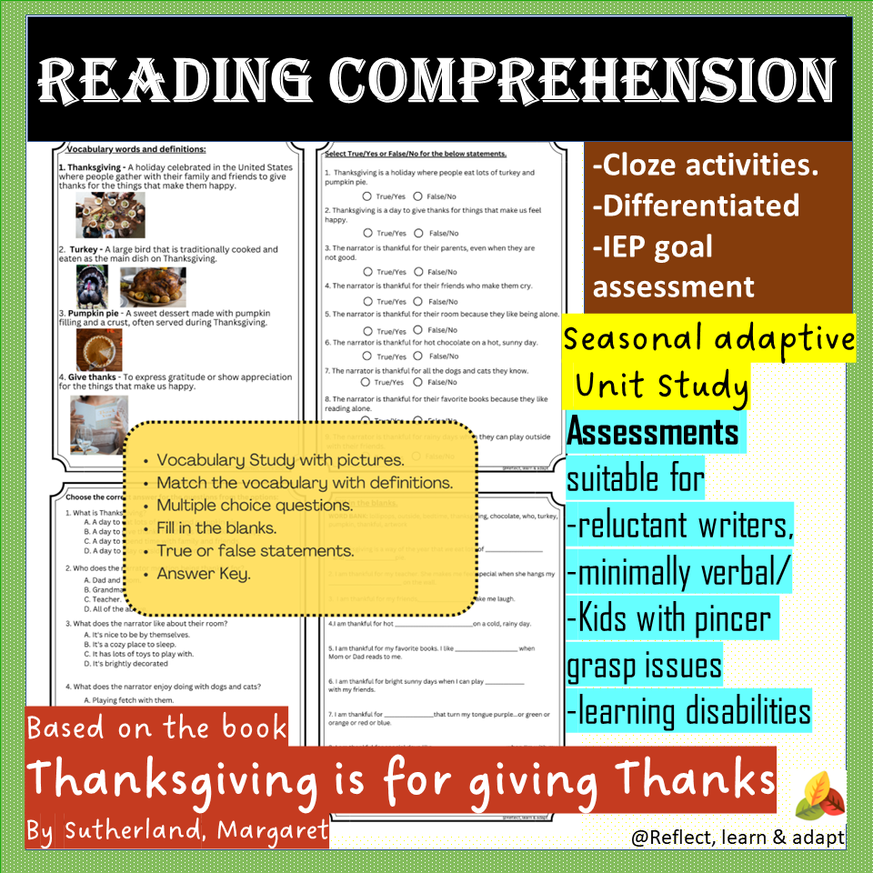 Thanksgiving is for giving Thanks- Reading Comprehension Adaptive Unit