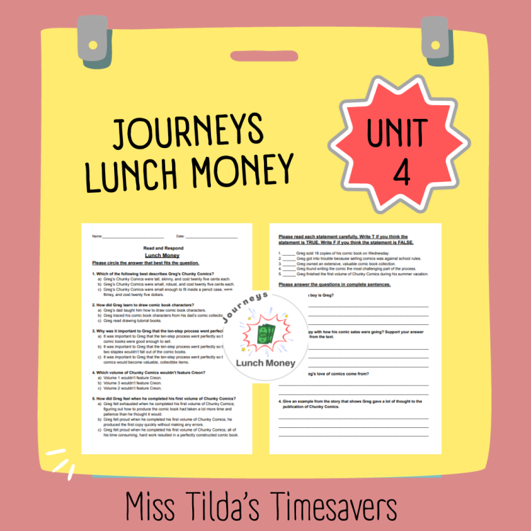 Lunch Money - Read and Respond Grade 5 Journeys - Made By Teachers