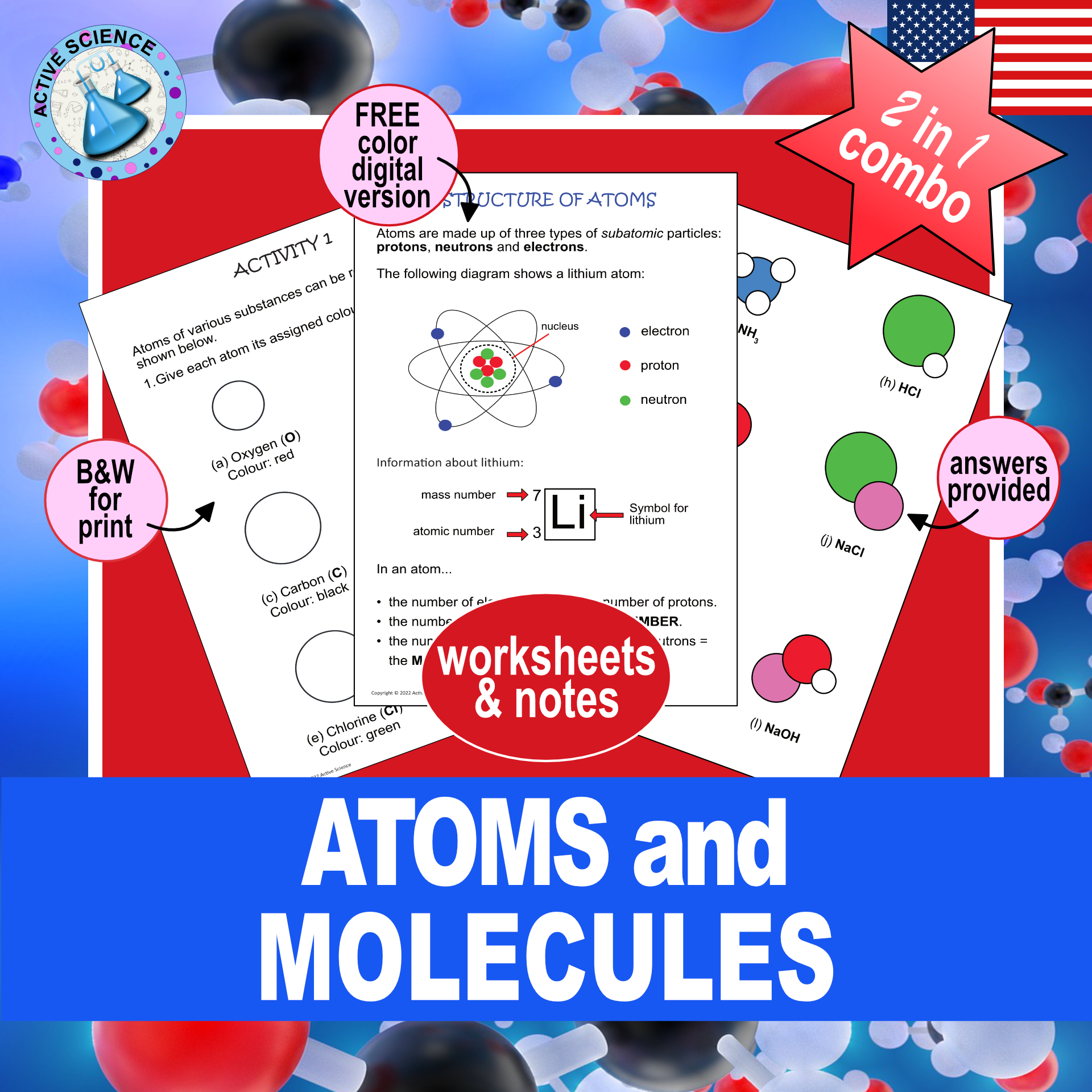 Atoms and Molecules, atomic structure, reading chemical formulas (US Edition)