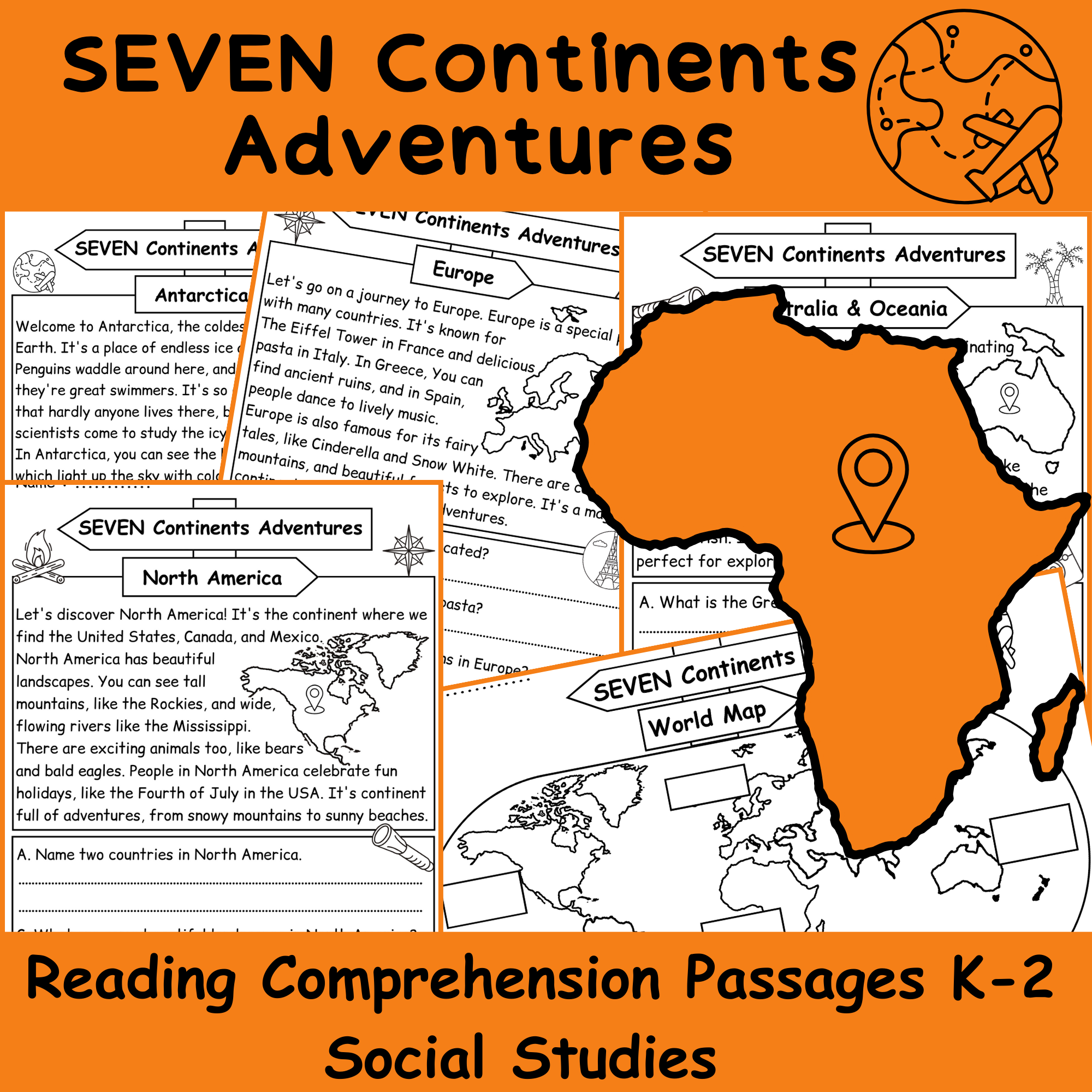 7 Continents Reading Comprehension Passages K-2 Social Studies