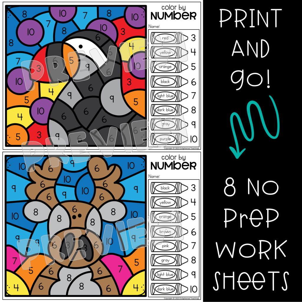 Arctic Animal Numbers to 10 Color by Number Worksheets Arctic Animals ...