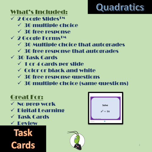 Solving Quadratic Equations Using Square Root Algebra 1 Task Cards ...
