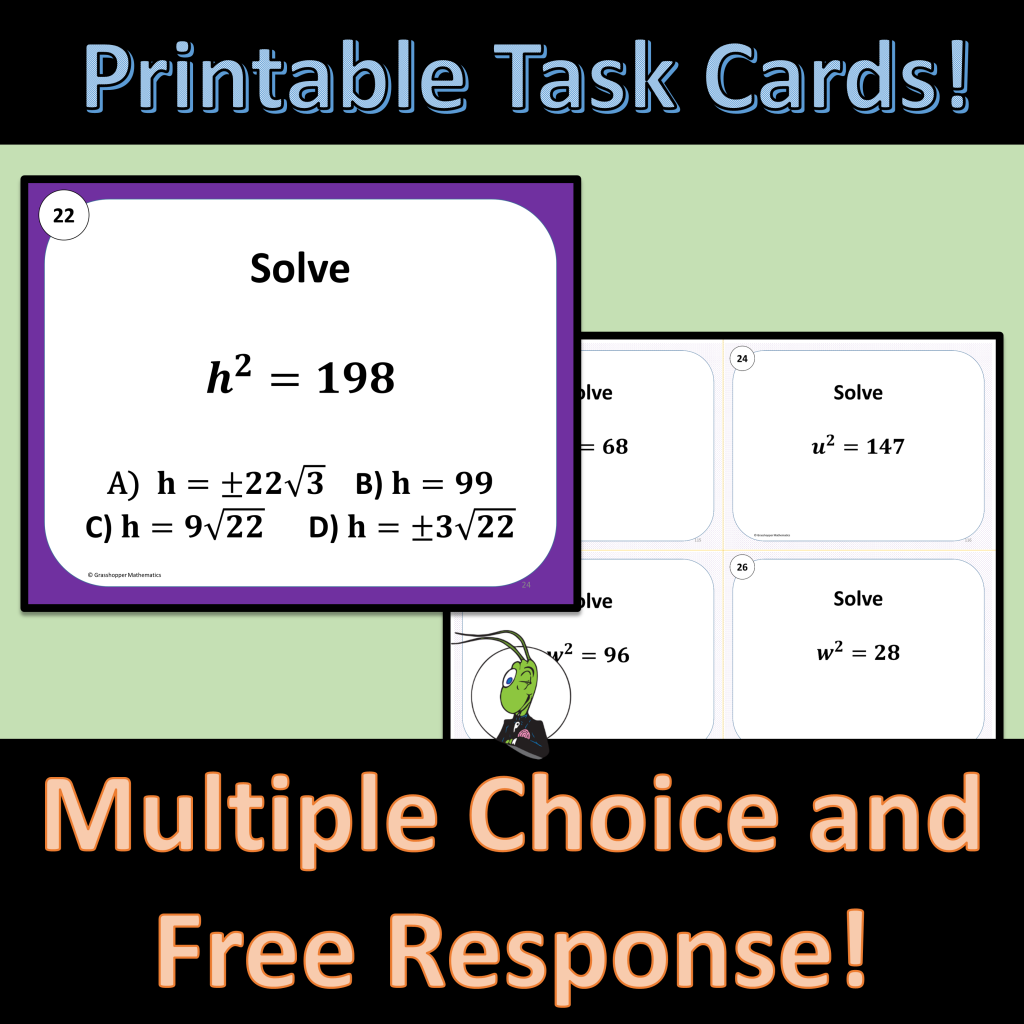 Solving Quadratic Equations Using Square Root Algebra 1 Task Cards ...