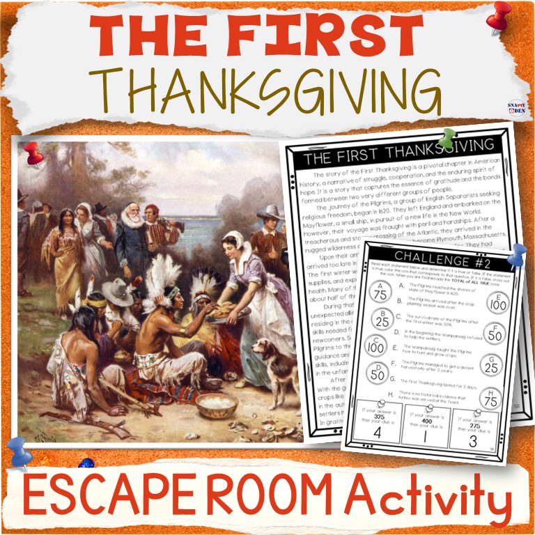 First Thanksgiving Escape Room Activity - Close Reading Comprehension Passage