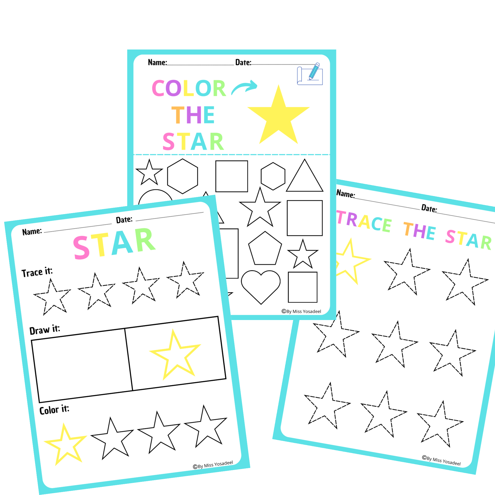 12 colorful fun shape worksheets bundle for toddlers, draw find color ...