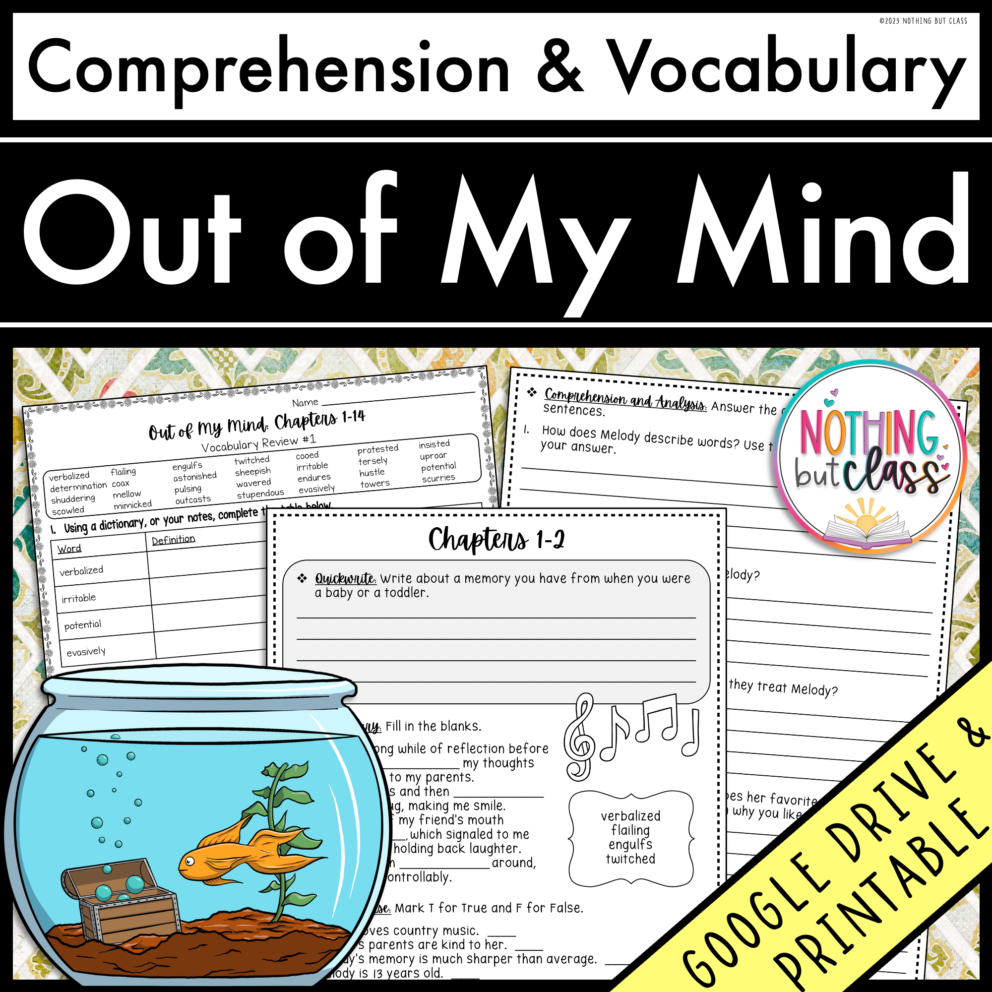 Out of My Mind Comprehension and Vocabulary Pack