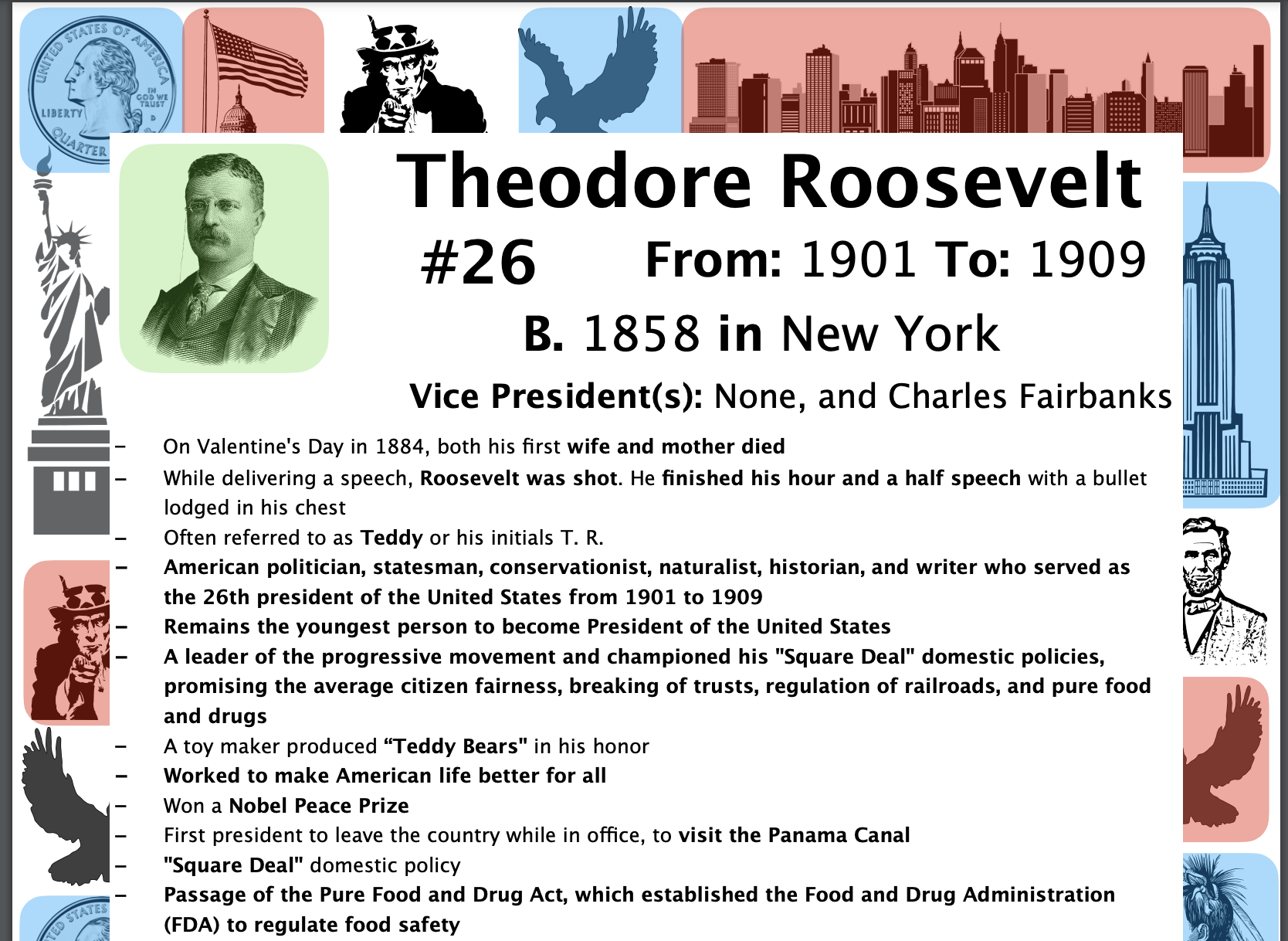 Theodore Roosevelt STUDY GUIDE/ACTIVITIES/DISCUSSION, US President 26