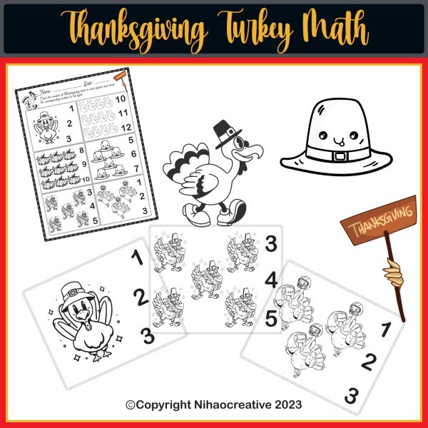 Thanksgiving Turkey Math Activities Page with Coloring | Thanksgiving ...