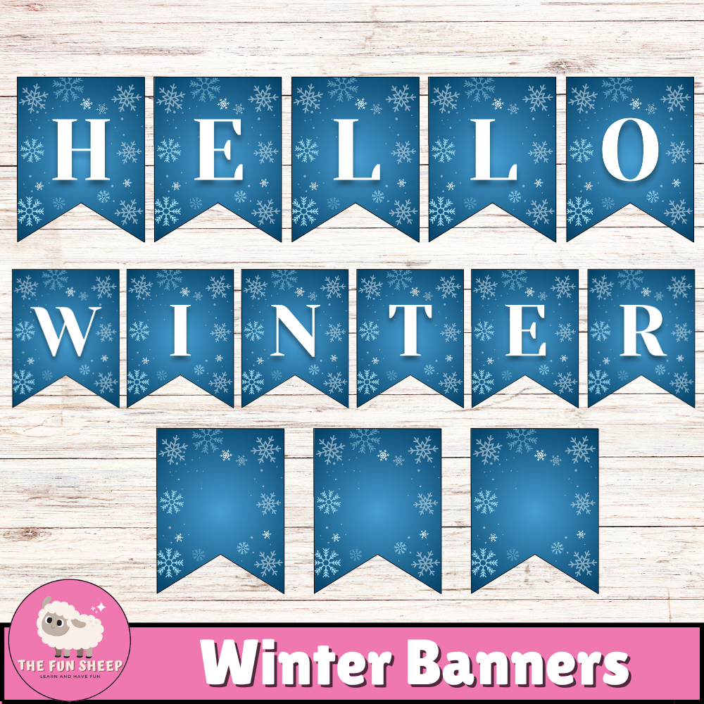 Winter Banners | Hello Winter Pennants DIY Holidays Bulletin Board Decor - SET OF 2