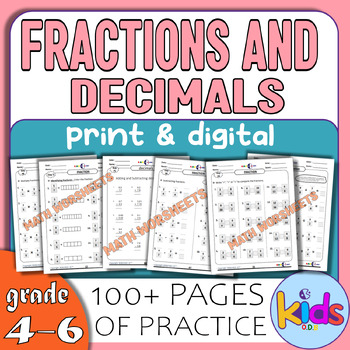 Fractions and Decimals Math Worksheets For Grades 4-6