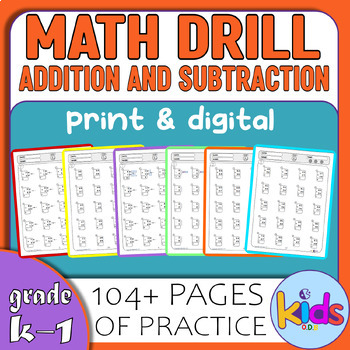 Math Practice Problems Addition and Subtraction 1st grade
