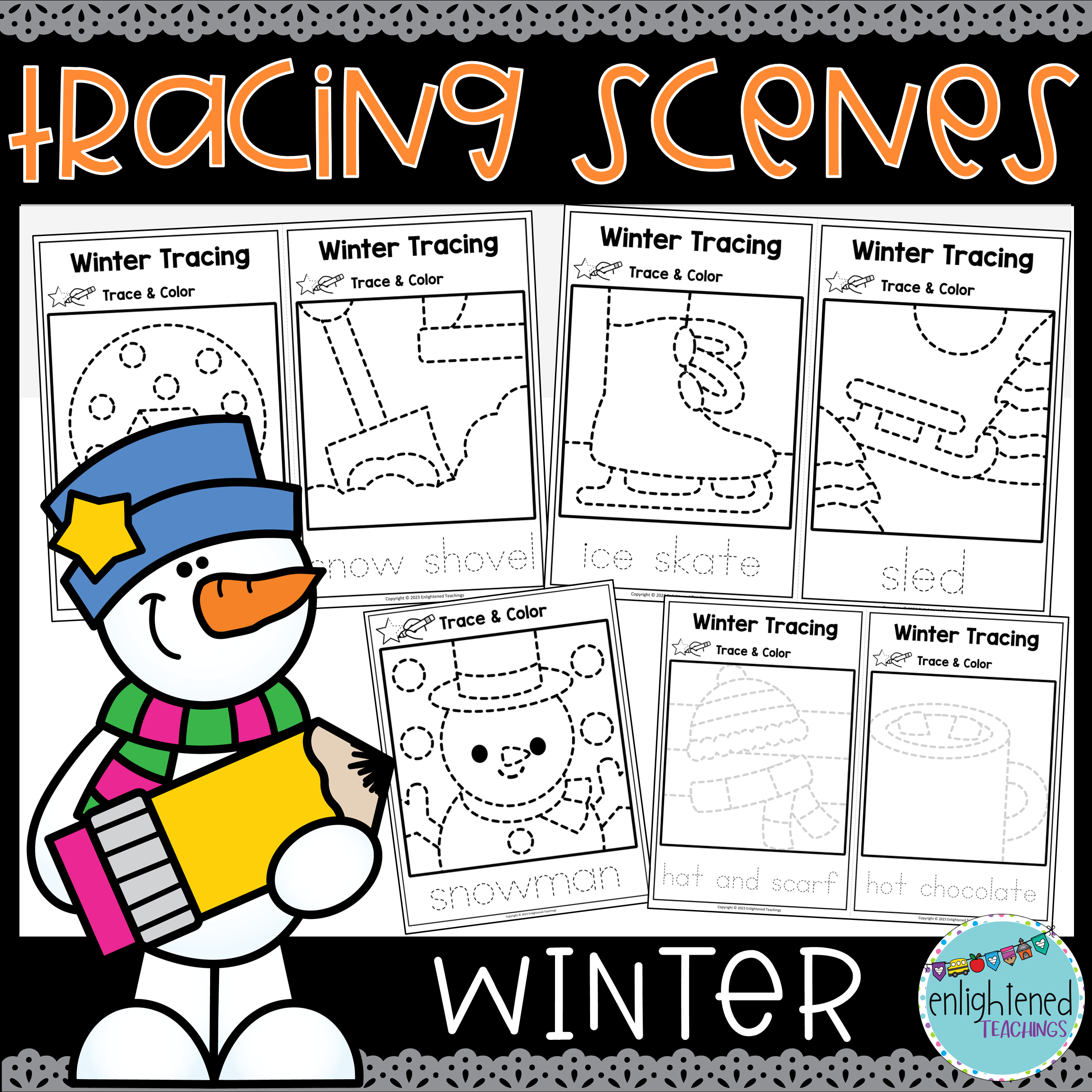 Winter Tracing Worksheets Winter Tracing Mats Winter Trace & Color Worksheets