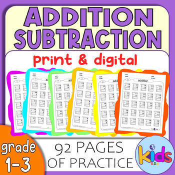Math Practice Worksheets Addition and Subtraction Grade 1-3 ( digits 0-99)