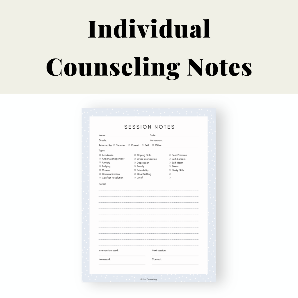 Idividual Notes Individual School Counseling Case Notes | Documentation Form | Cute ...