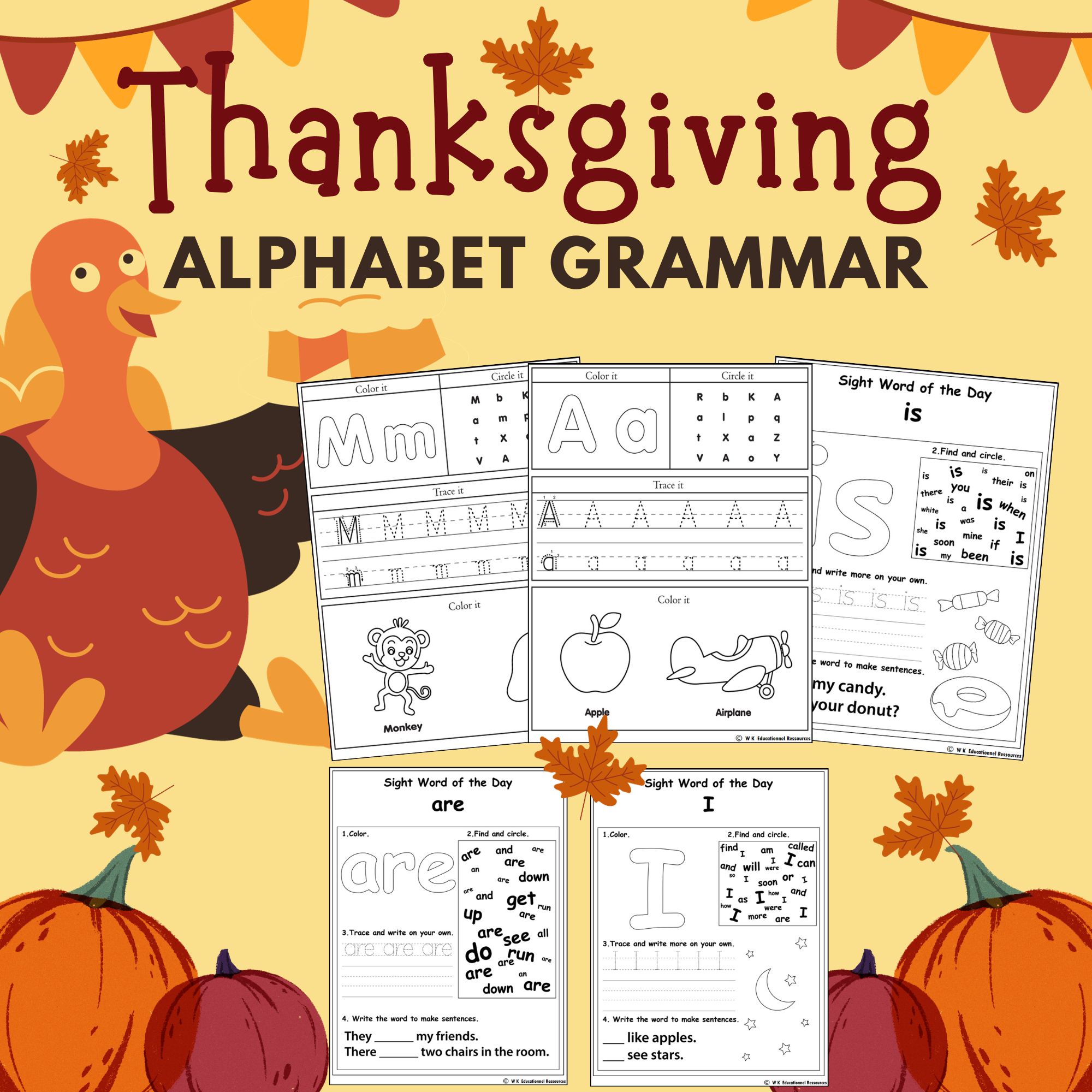 Thanksgiving Alphabet Grammar ABC Alphabetical Order November Worksheets