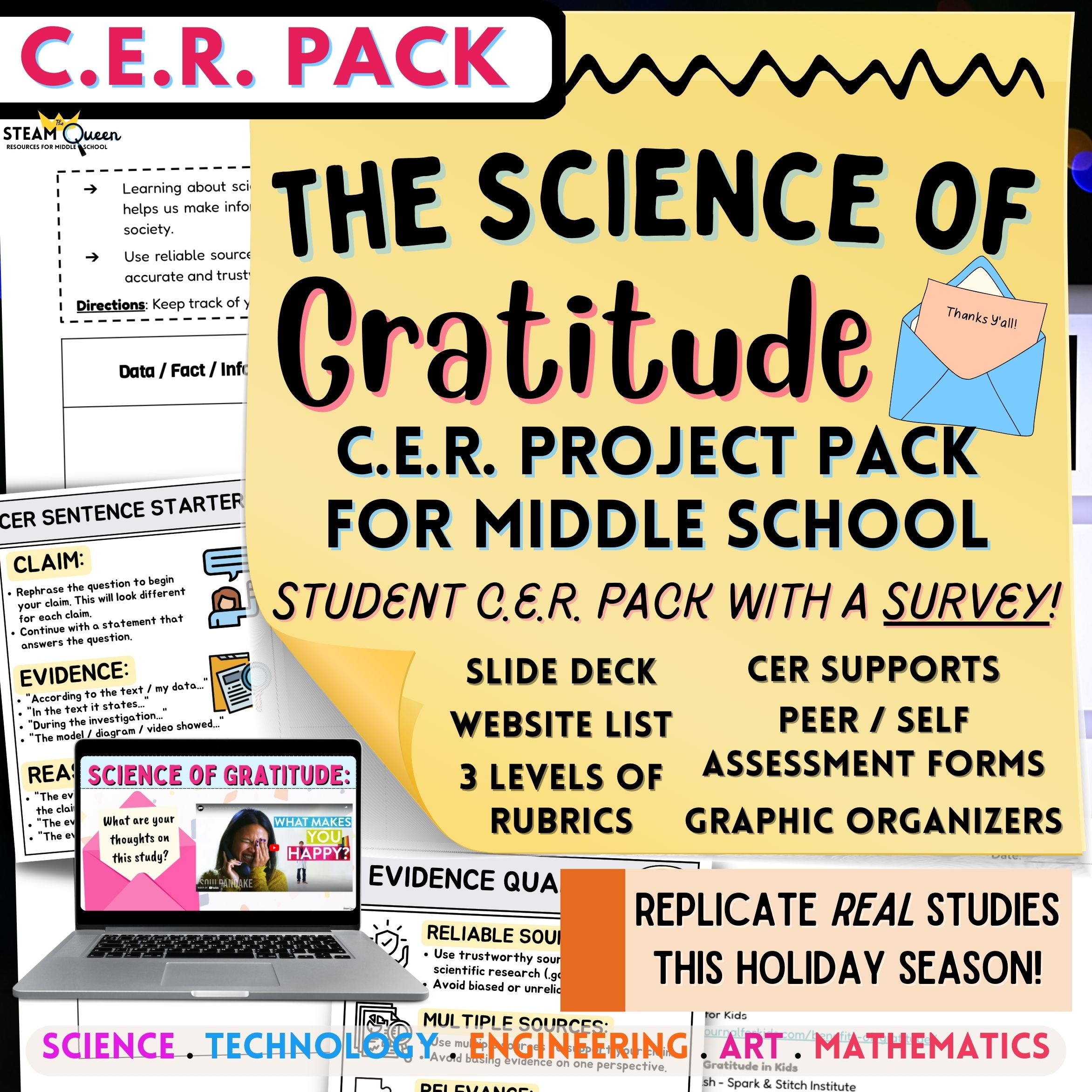 Science of Gratitude Project Research CER Middle School Thanksgiving Science Investigation Surveys