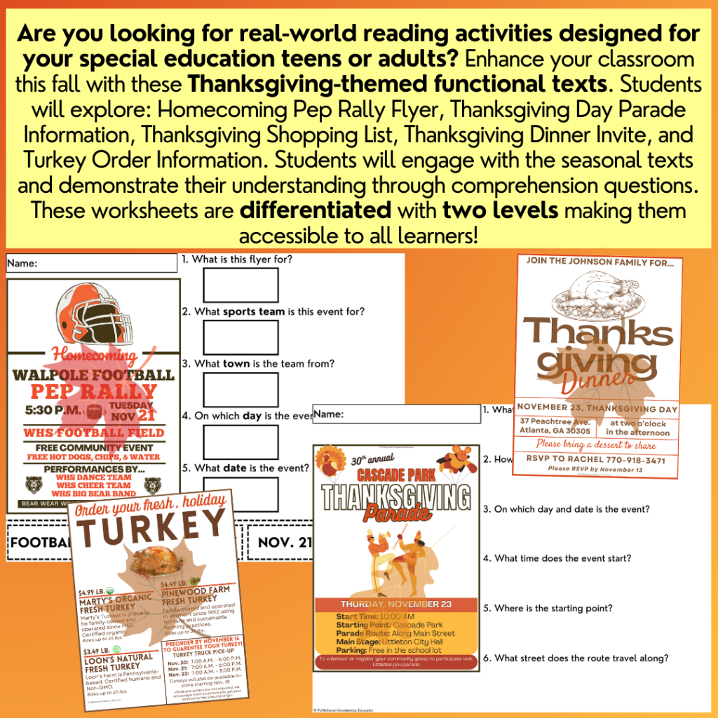 Thanksgiving Functional Texts 2 - Real-World Reading | Made By Teachers