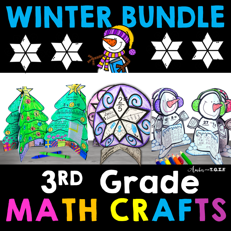 3rd Grade Winter Math Crafts Bundle | December Bulletin Board Craft ...