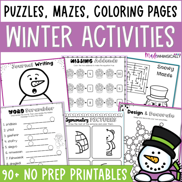 Winter Coloring Pages and January Activities - Mazes, Puzzles, ELA ...