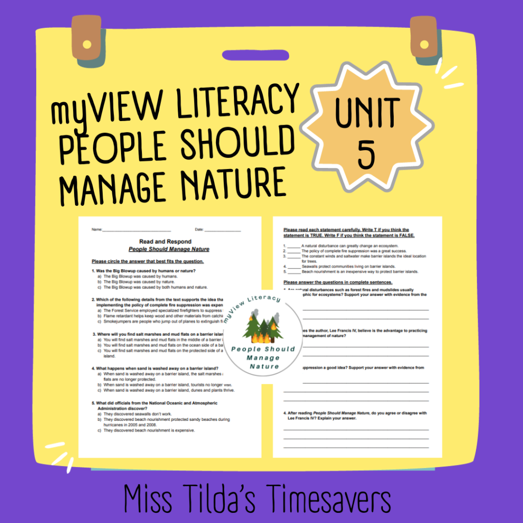 People Should Manage Nature - Read and Respond myView Literacy 5 - Made ...