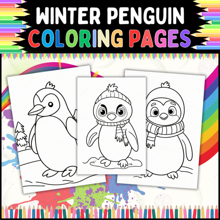 Winter Penguin Coloring Pages for Kids: Perfect for Classrooms, Homes ...