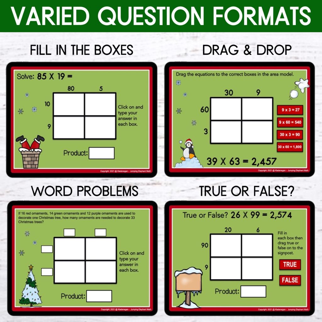 Christmas Double Digit Multiplication Area Model Google Slides and ...