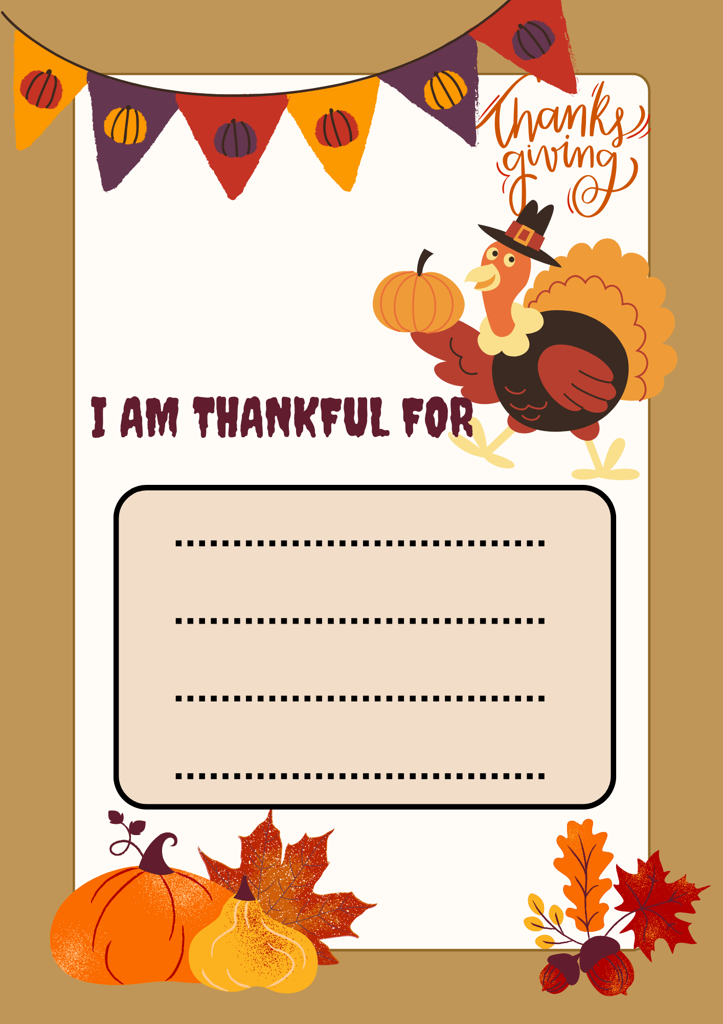 I Am Thankful Bulletin Board- No Prep Thanksgiving Writing Activity for November