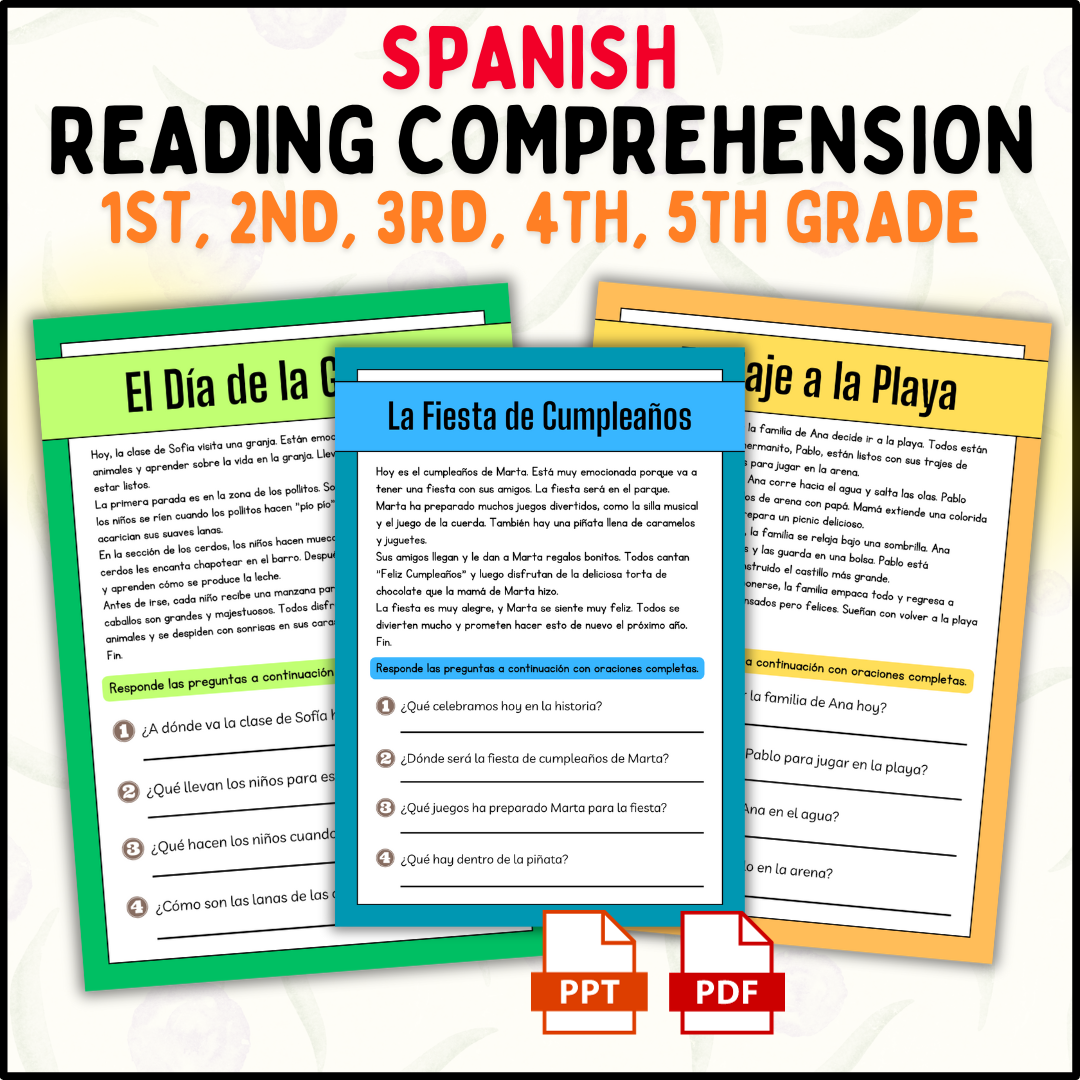 spanish reading comprehension passages, 1st ,2nd ,3rd ,4th ,5th grade