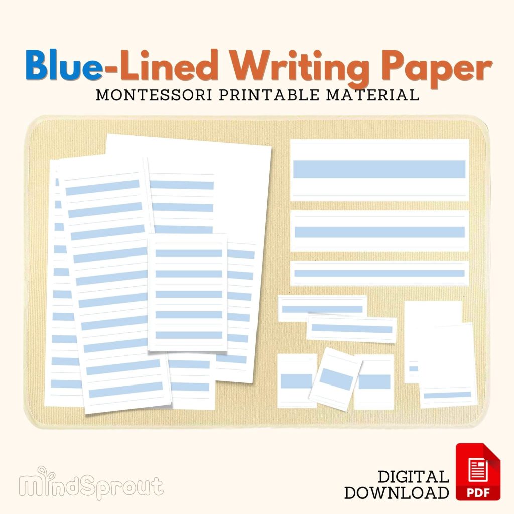 Montessori Blue Lined Writing Paper Sheet Strip Booklet Montessori ...