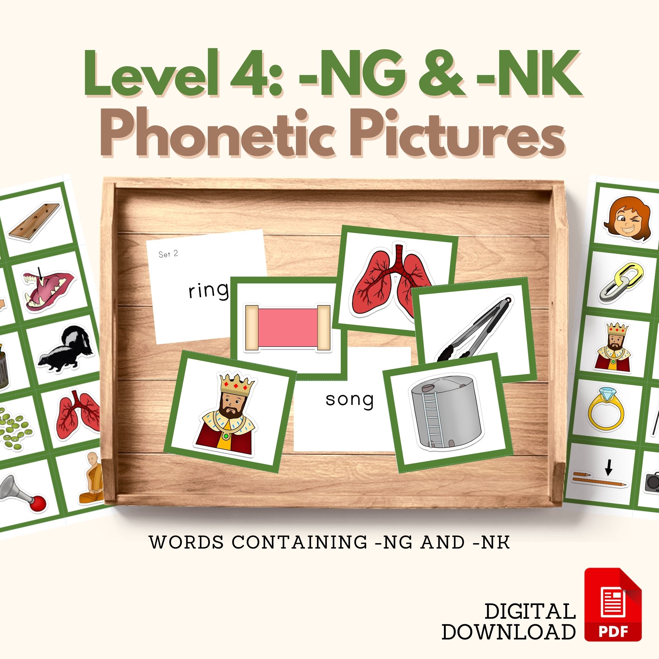 Phonetic Reading Picture Cards Object Box NG NK Montessori Language in PRINT