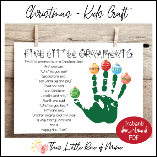 Five Little Ornaments - Christmas - Poem - handprint Art Keepsake ...