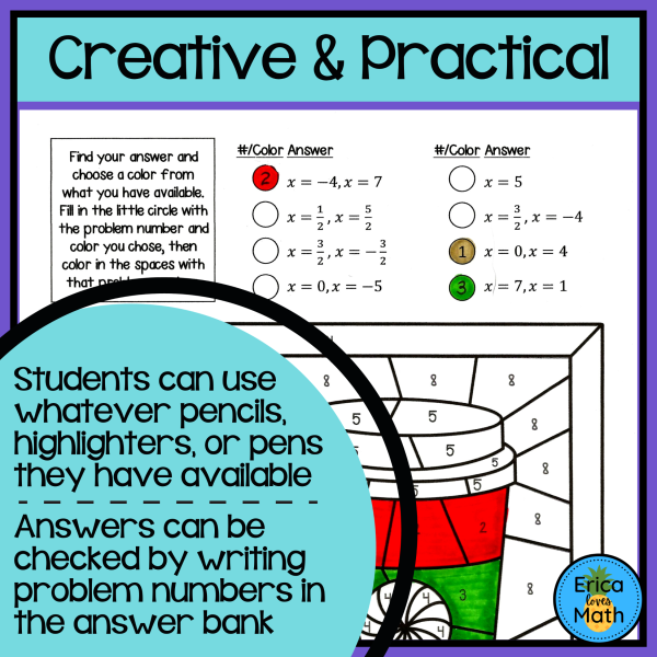 Solving Quadratics by Factoring Color by Number Activity (Winter ...