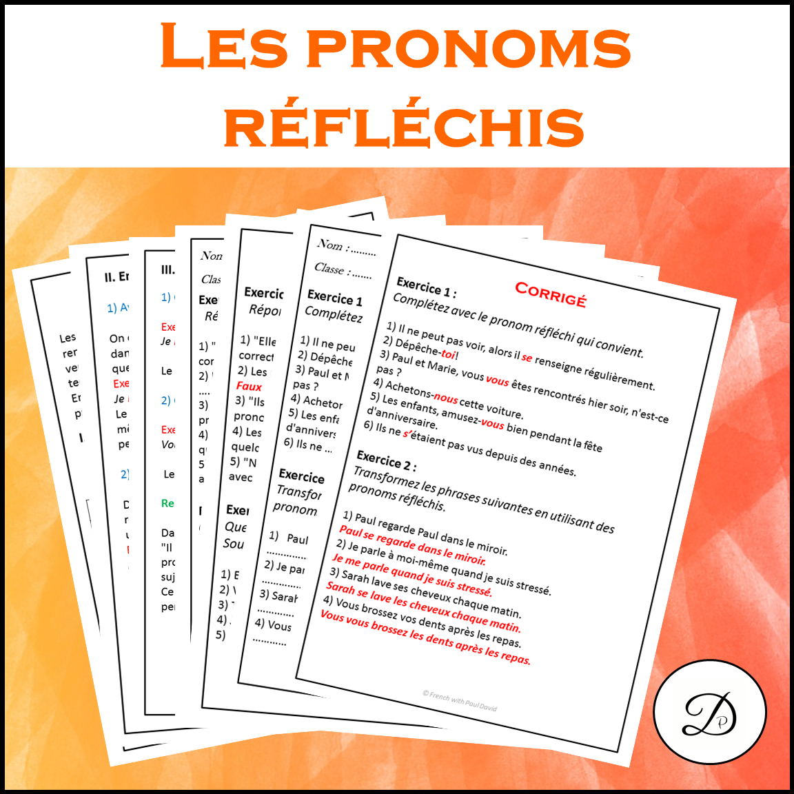 Pronoms réfléchis - Explications et exercices corrigés / French Pronouns