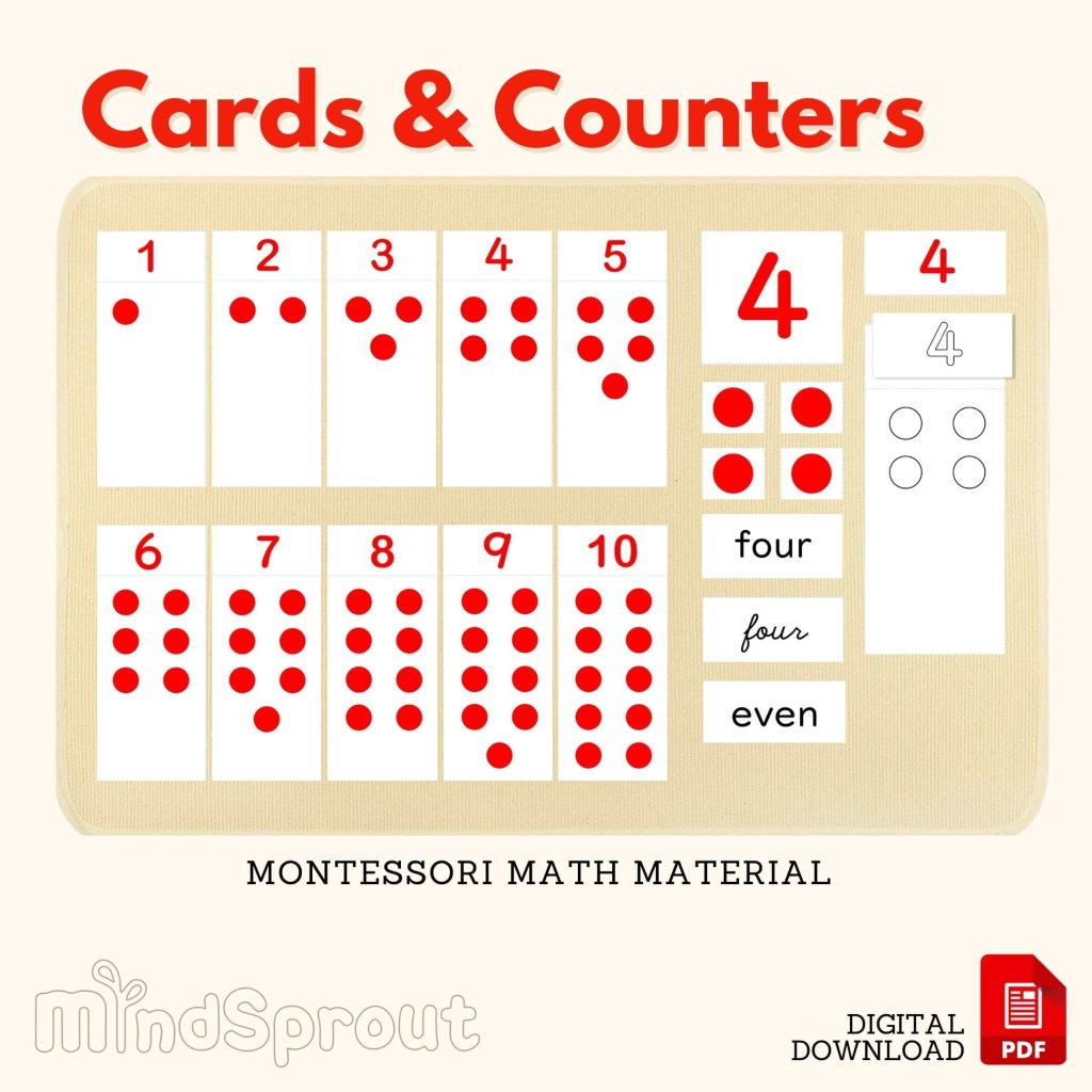 Cards and Counters Montessori Math Material Odd & Even Counting Numbers ...