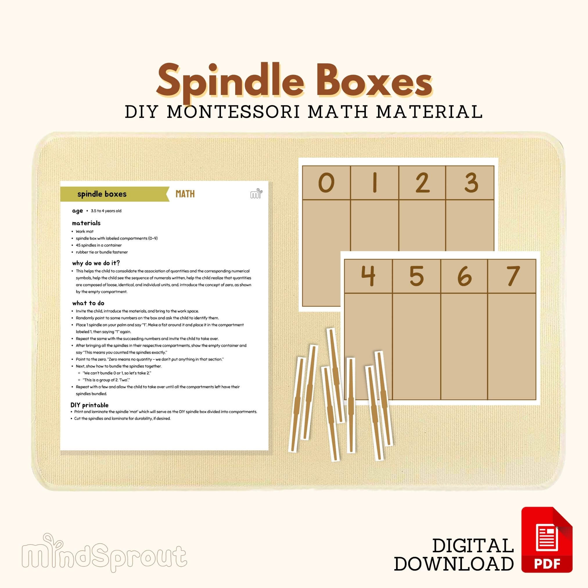 Montessori Spindle Box DIY Montessori Math Material Counting 1 to 9 Primary Math Preschool