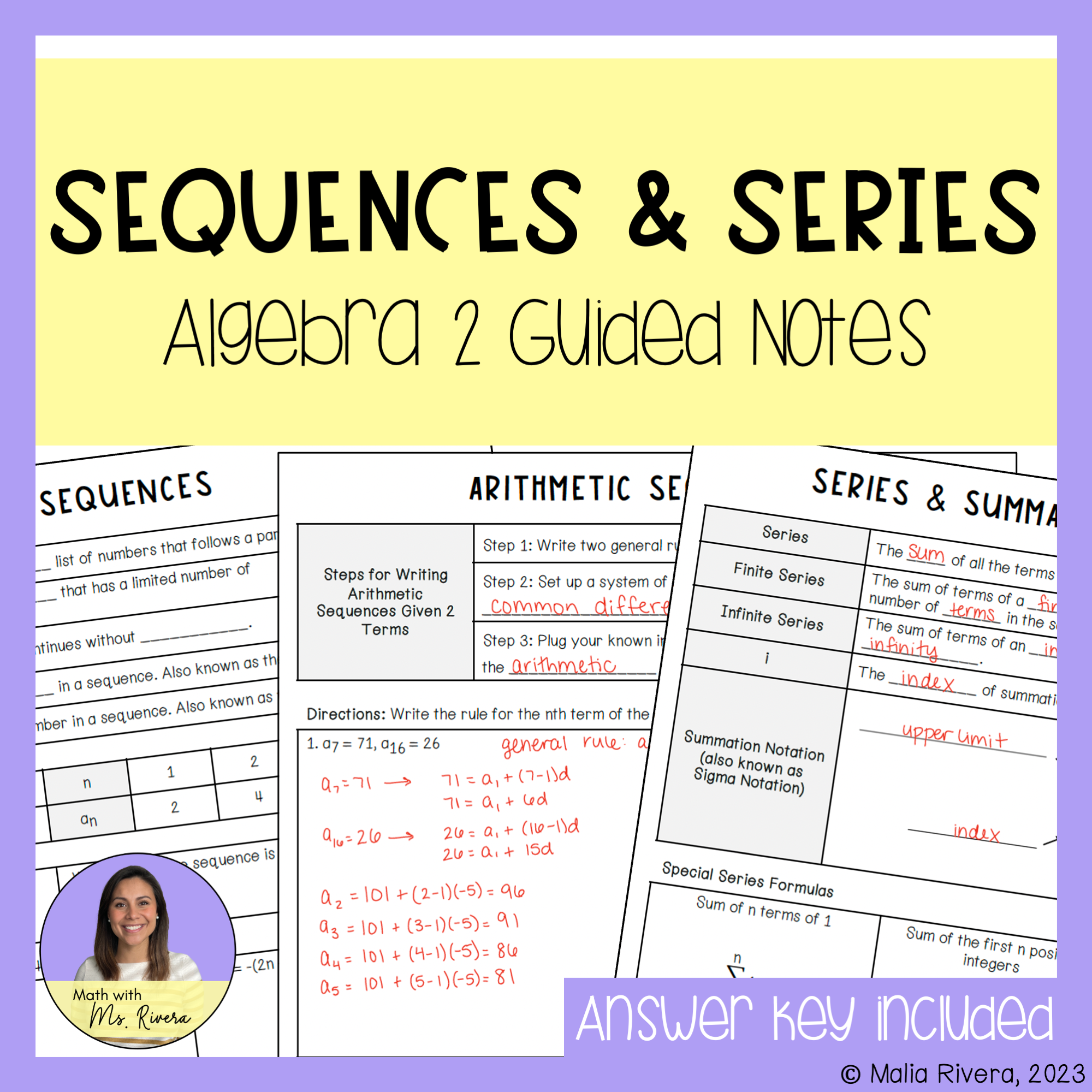 Sequences and Series Guided Notes Bundle for Algebra 2