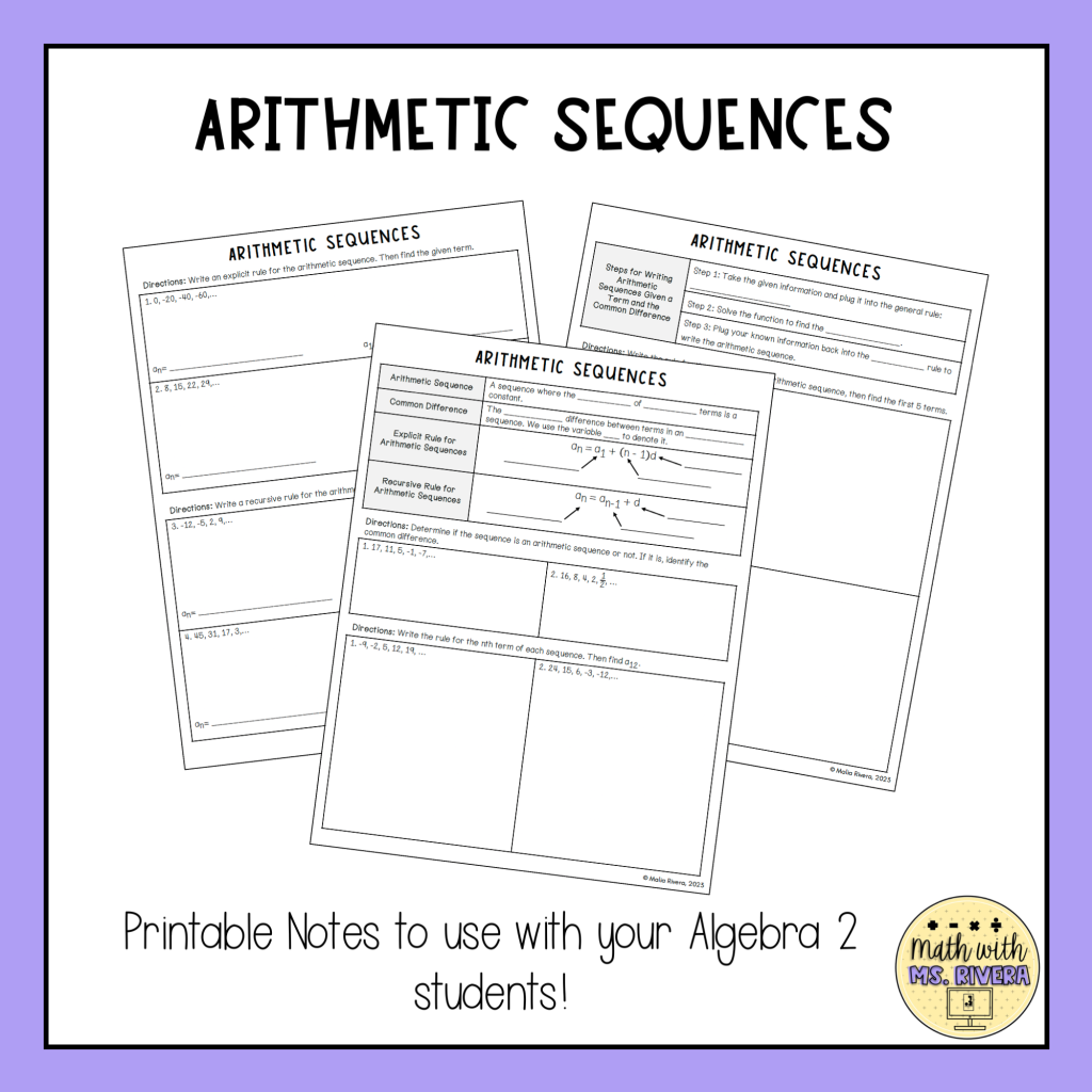 Arithmetic Sequences Guided Notes for Algebra 2 - Made By Teachers