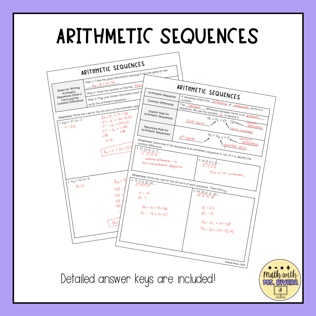 Arithmetic Sequences Guided Notes for Algebra 2 | Made By Teachers