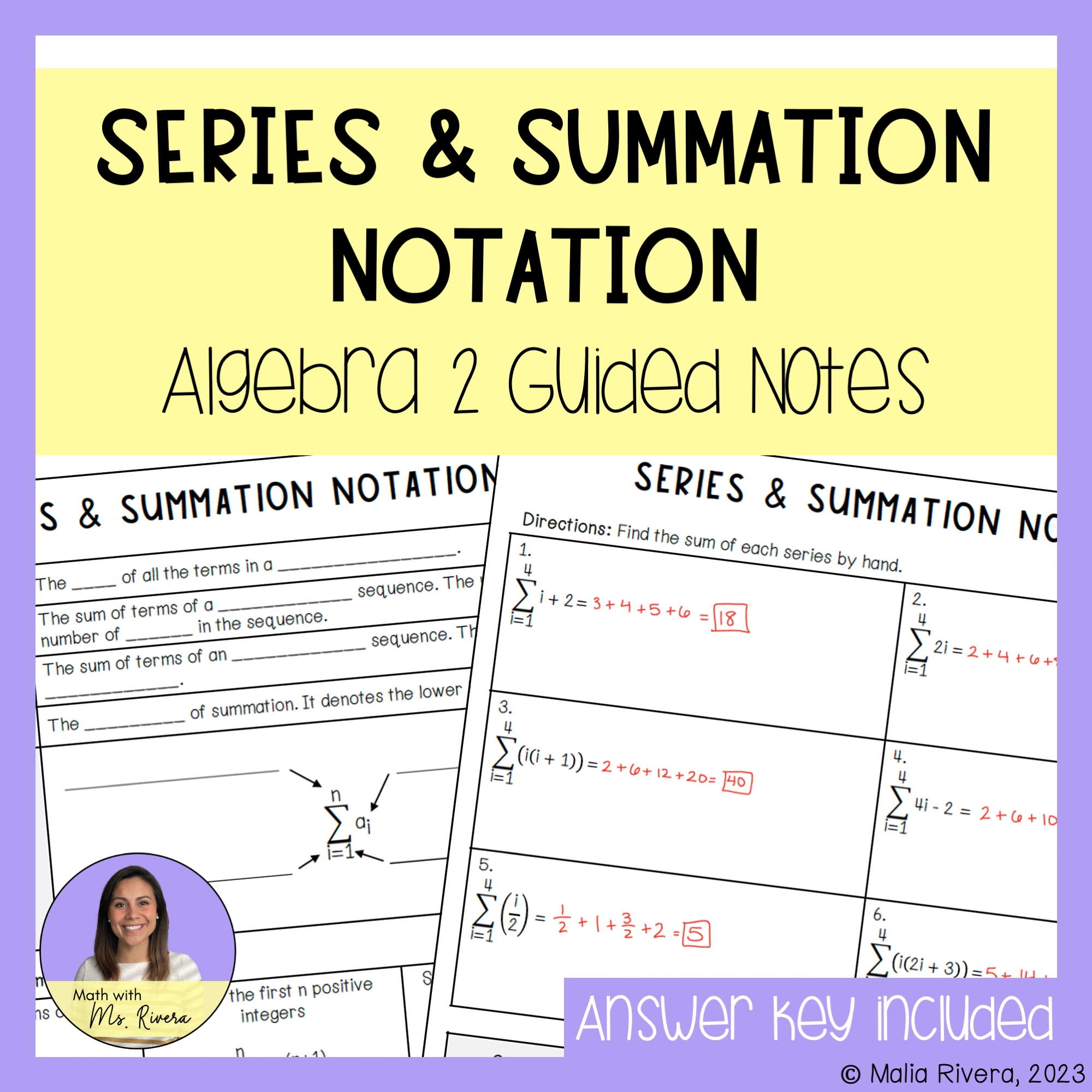 Series and Summation Notation Guided Notes for Algebra 2